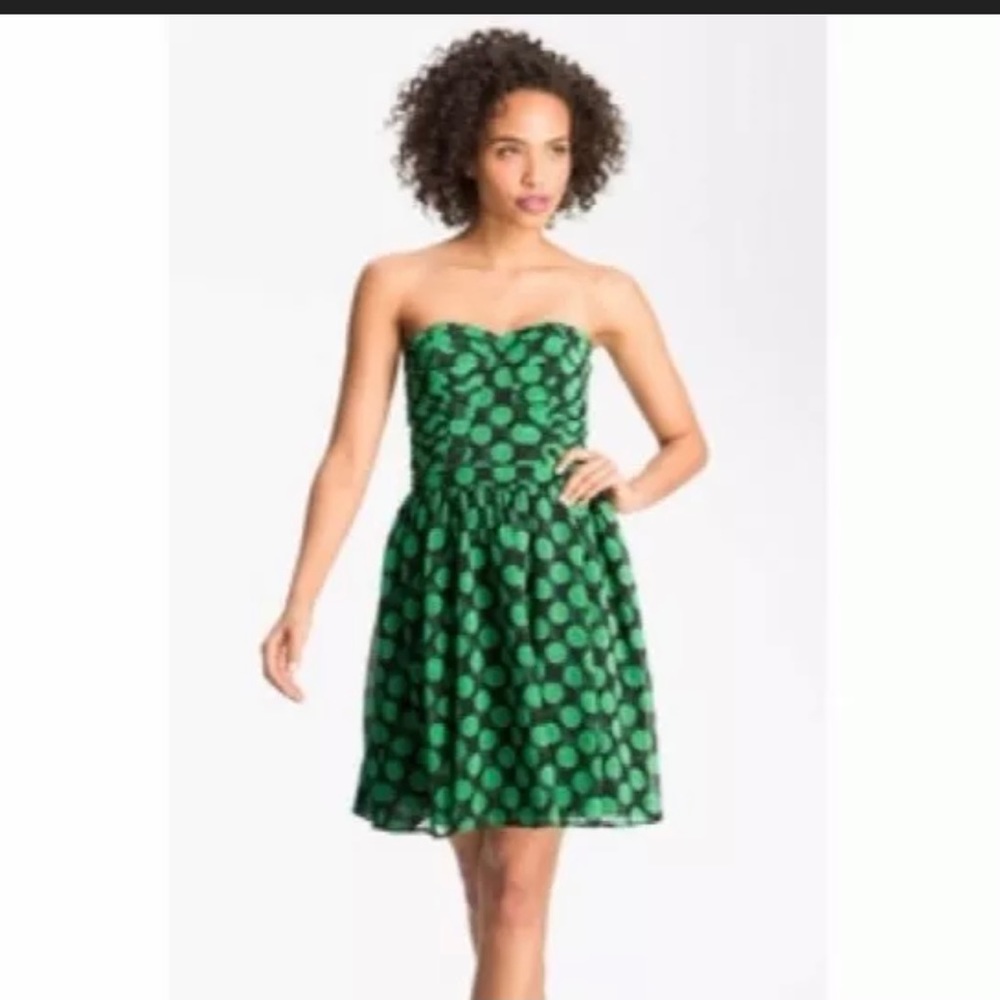 Green Polka Dot Strapless Mini Dress